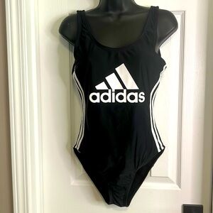 adidas Women's Black One Piece Swimsuit with White Accents